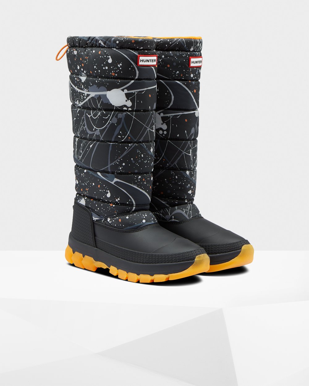 Hunter Mujer Original Printed Insulated Tall - Botas de Nieve Gris Negras - 105-SGMTKD